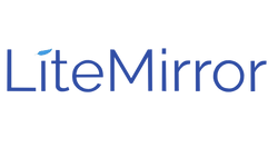 LiteMirror logo with blue feather on transparent background