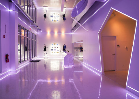 LiteMirror ceiling tiles for a modern fitness studio