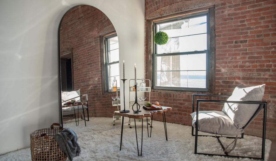 Arched LiteMirror in a modern living room setting