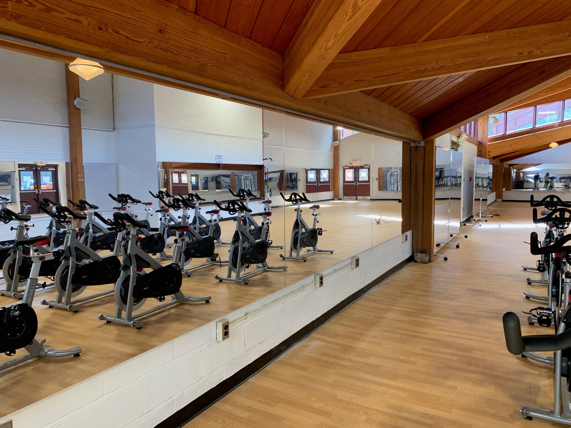 Wall mount and portable mirrors installed in a modern fitness studio