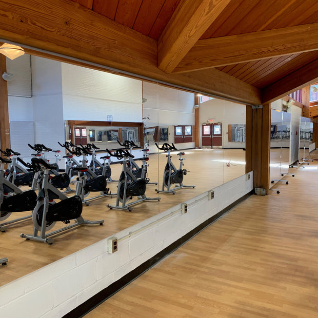 Wall mount and portable mirrors installed in a modern fitness studio