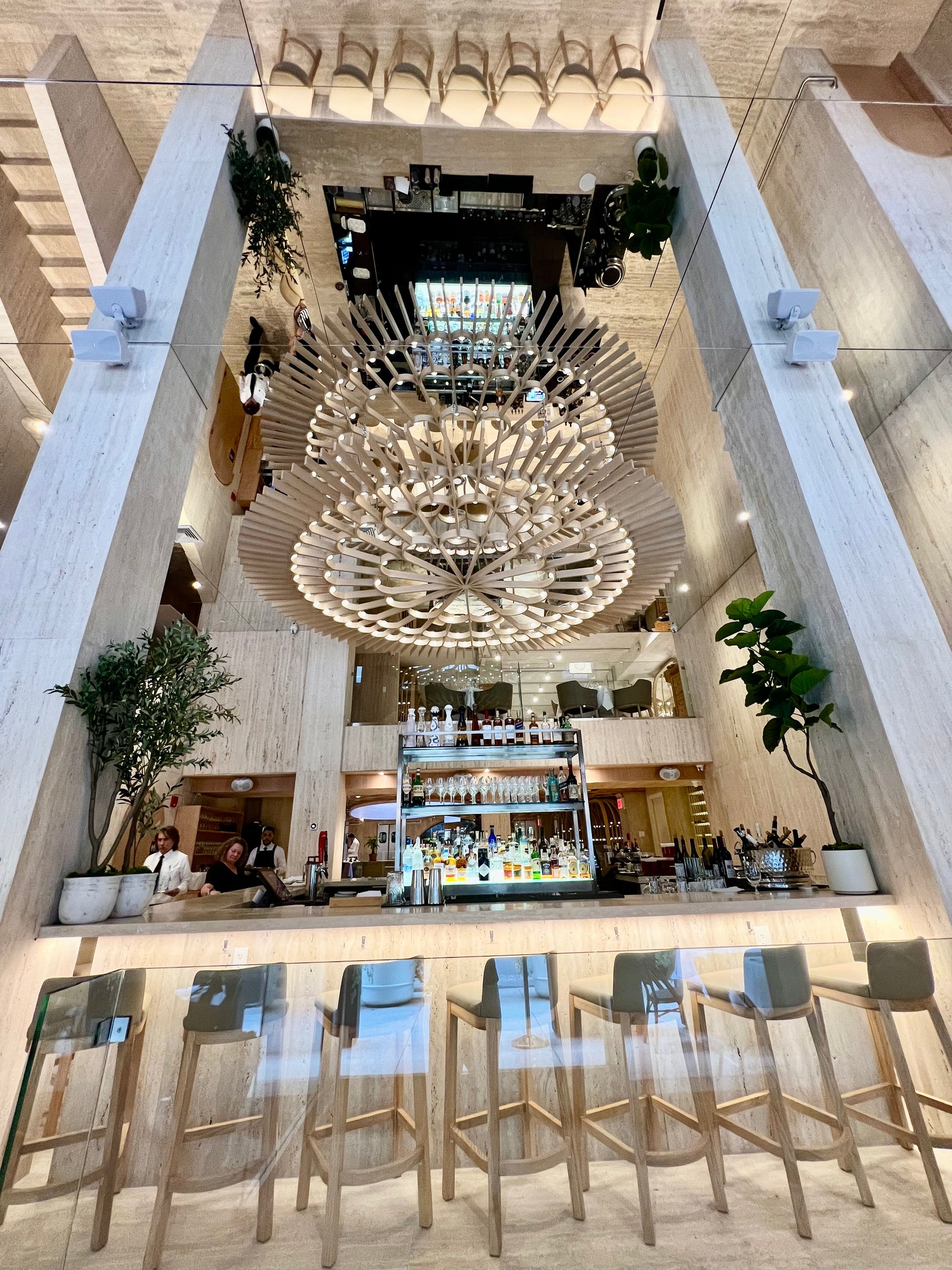 Ceiling tiles mounted in a spacious New York City restaurant, Bucatini