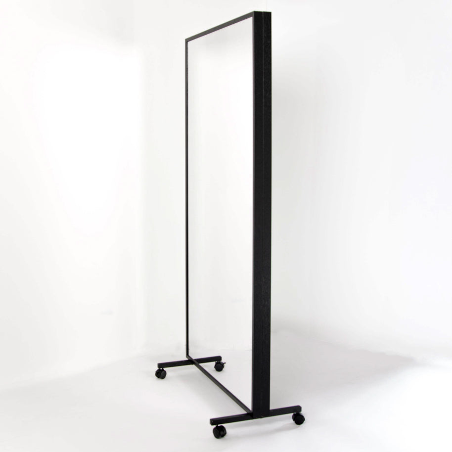 Black freestanding double-sided LiteMirror on a white background