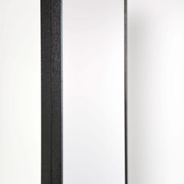 Close up of double-sided litemirror with black wood frame on white background