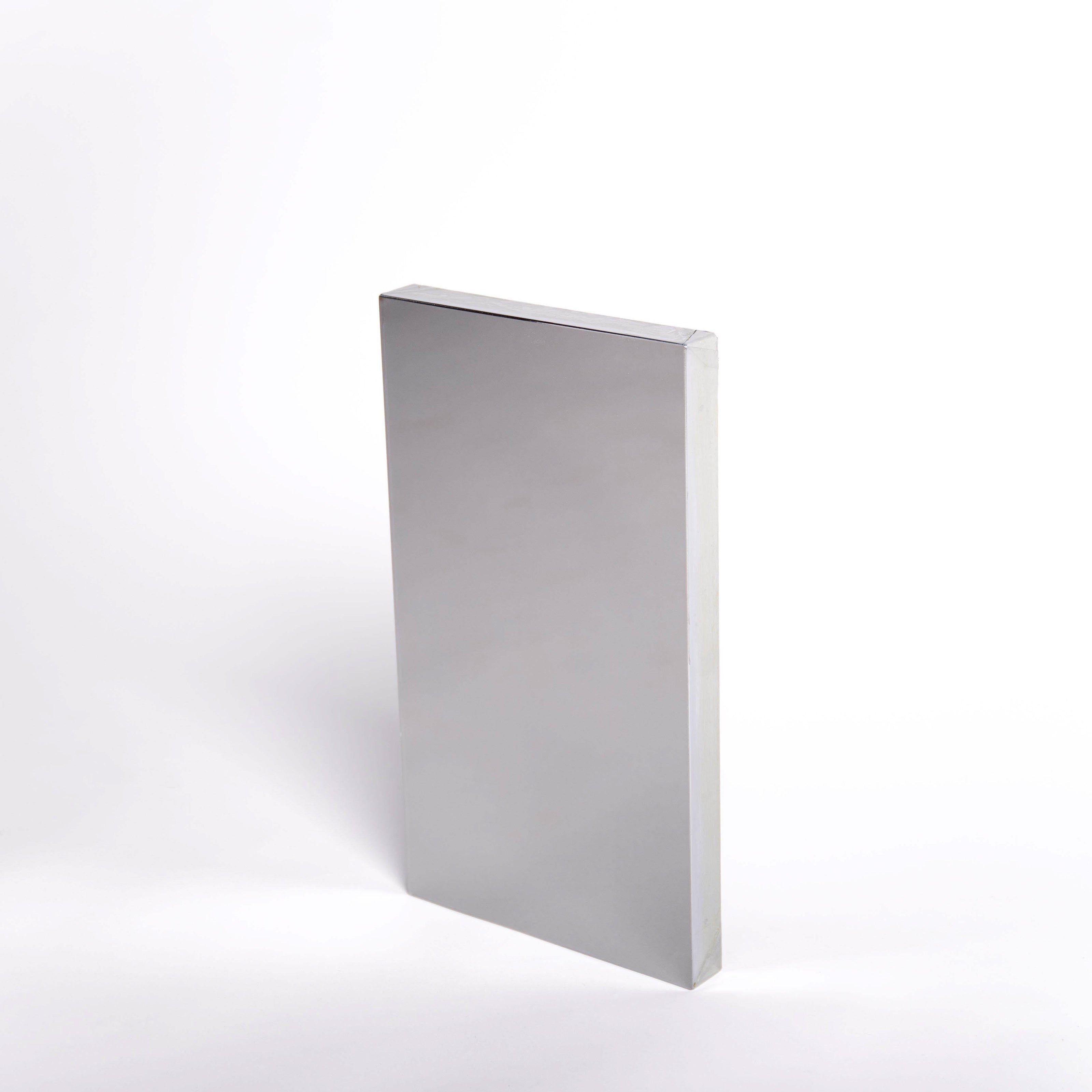 Rectangular silver mirror sample on a white background