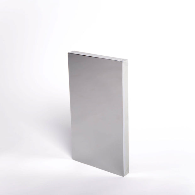 Rectangular silver mirror sample on a white background