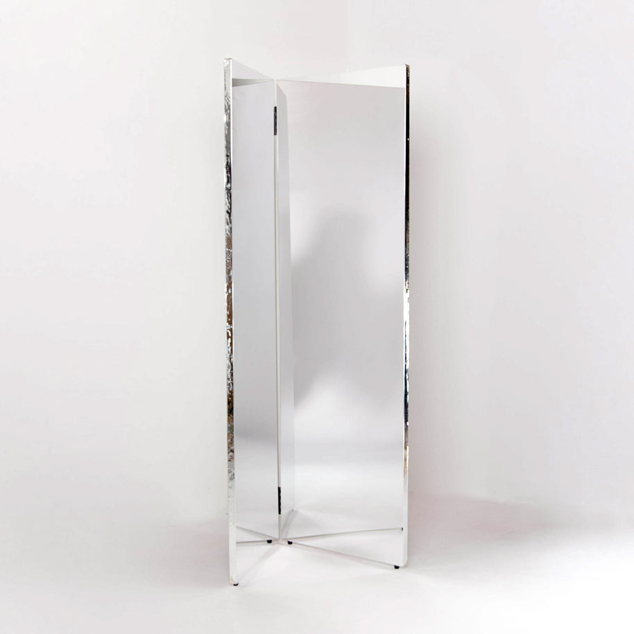 Tall, rectangular bifold mirror on a white background