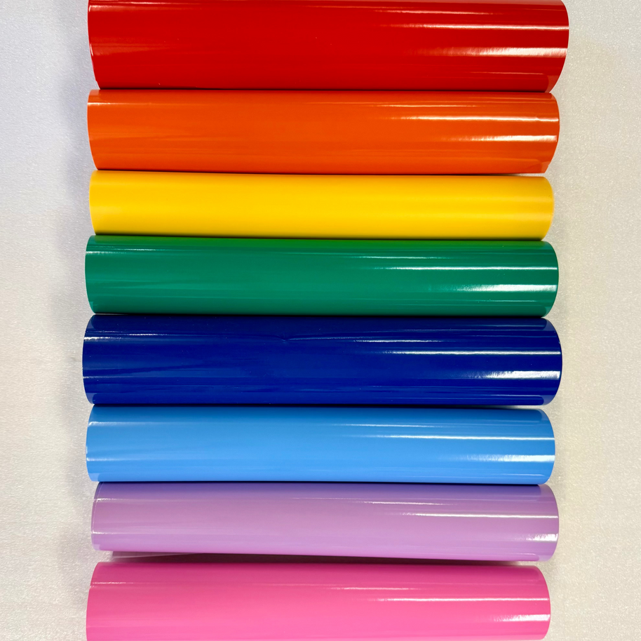 vinyl color options for mirror customization in red, orange, yellow, green, dark blue, light blue, lavender, pink